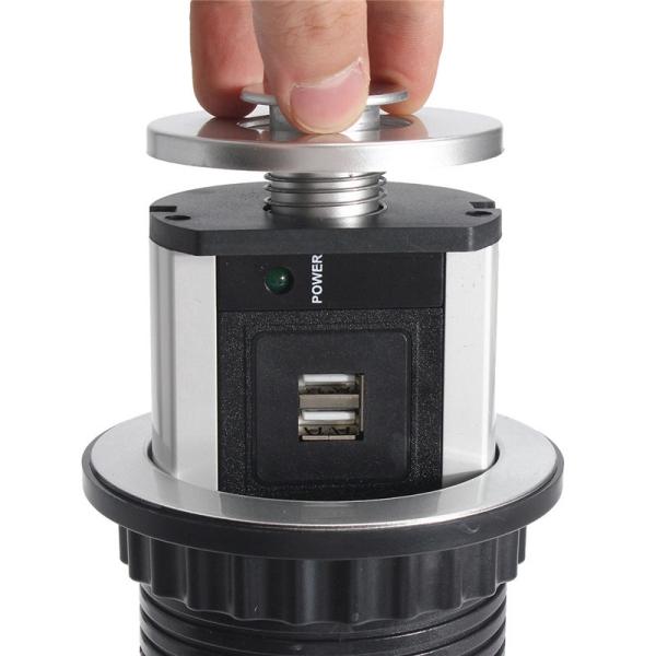 2500W US/UK/EU/AU Plug Pull Pop Up Electrical Socket 4 Power 2 Charge USB Aluminum Shelf LED Desk Worktop Extension Table Office