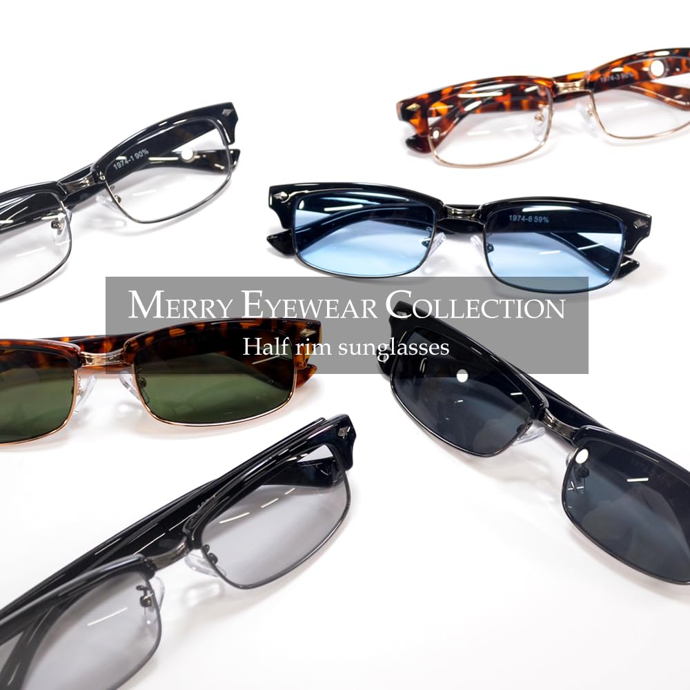 [MERRY PLEASURE] Sunglasses, Fashion Glasses, Men's & Women's, Half-Rim, Browline, Thermont, Square, Light Colored Lenses, Black, Demi Brown, Blue,