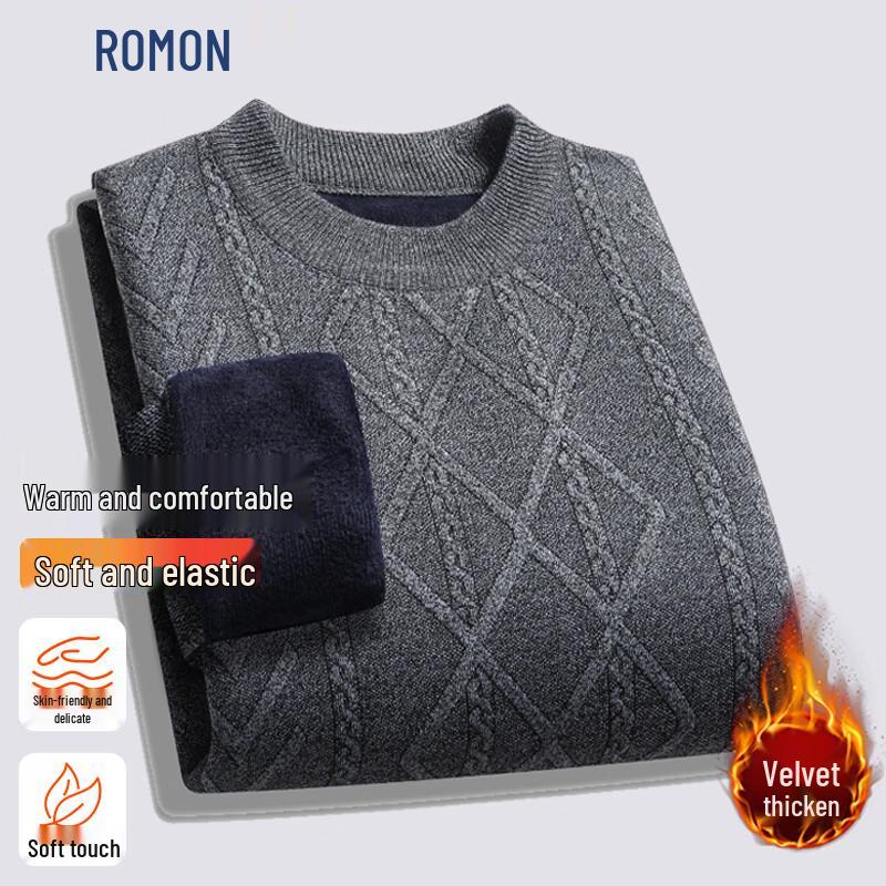 ROMON Men s Fleece-Lined Crew Neck Thermal Sweater 2XL