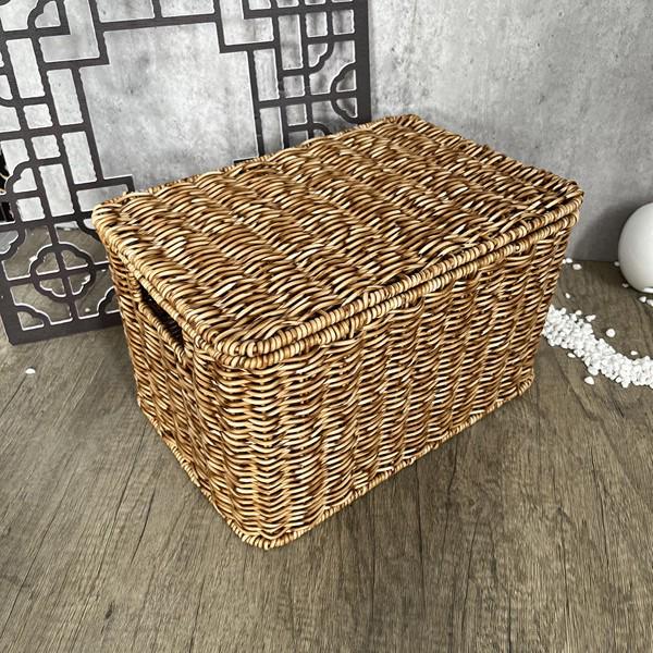 

Большой плетеный вручную ящик для хранения из искусственного ротанга с крышкой для одежды и игрушек Small with holes on both sides 29/19/17cm