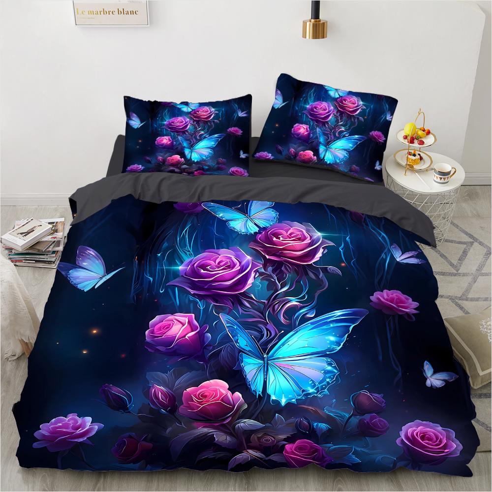 Colorful Rose 3D Printed Pattern 3pcs Single Double Queen Quilt Cover Pillowcase Bedding Set
