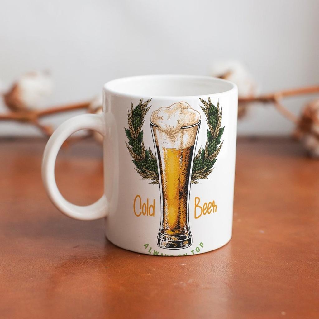 1pc 11oz Double-Sided Printed Beer Lover Mug, Simple Ceramic Cup for Coffee, Fun Gift Choice