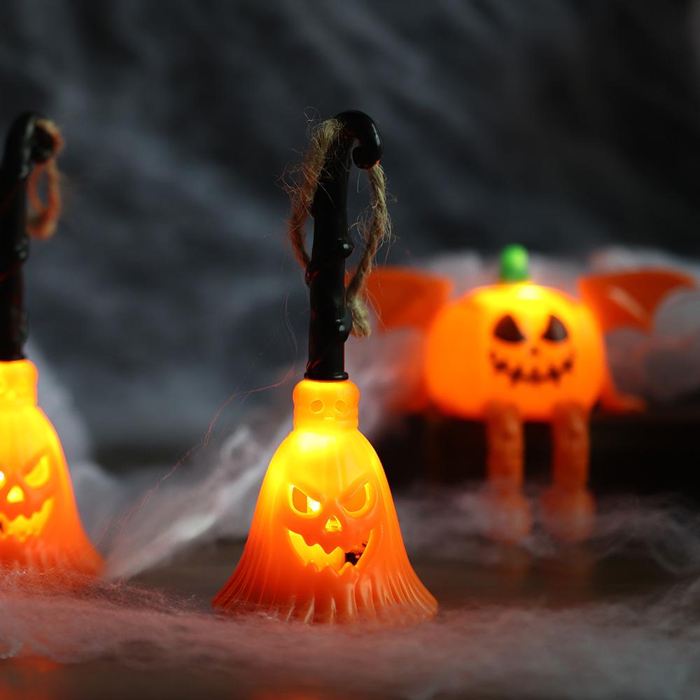 Halloween Pumpkin Lantern Lamp: Witch Broom, Candle, Ornaments, Electronic Prop Decorations