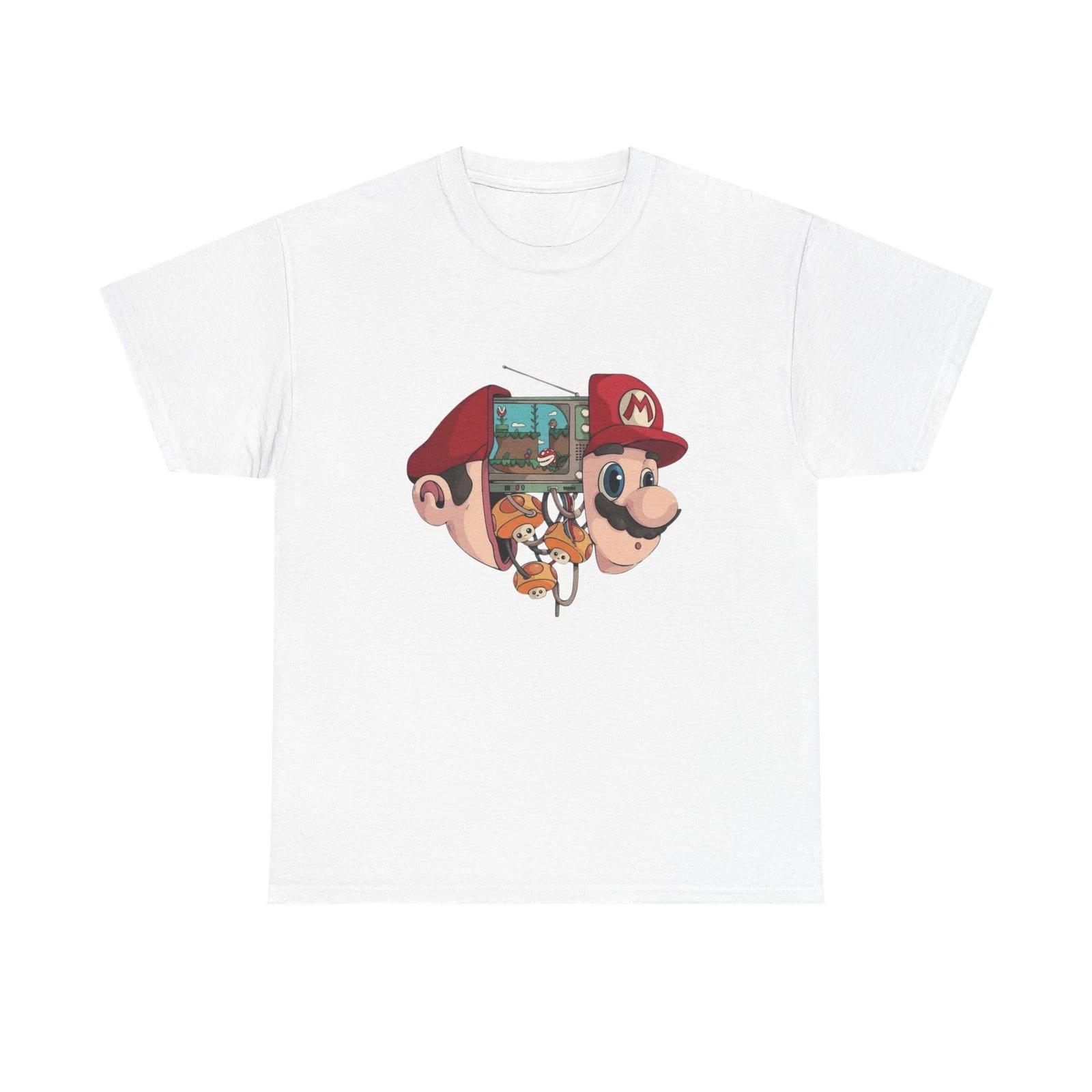 Mario Split Face Illustration T-Shirt | Retro Video Game Character Tee S