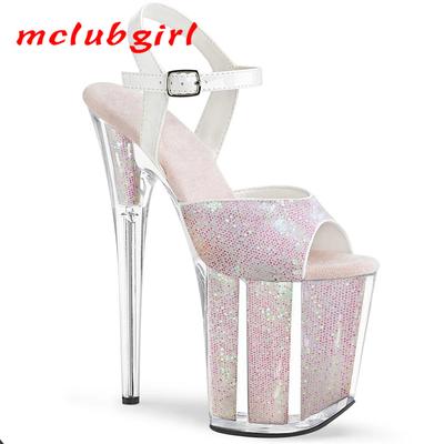 Women's Sandals Round Head Thin Heel High Heels Model Walking Show Fake Women Dance Shoes 20cm Heel 10cm Platform YKC