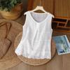Women's Summer Elegant and Slimming Cotton-Linen Embroidered Sleeveless Tank Top—Perfect for Layering or Wearing On Its Own