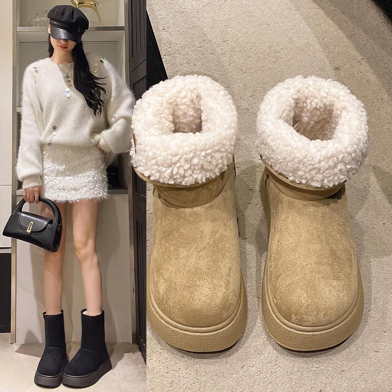 Fashion Boots Snow Warm Ankle Chelsea Snow Boots 2024 Winter Thick Sole Goth Shoes New Short Plush Walking Chaussure Women