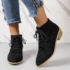 European and American Foreign Trade Large Size Pointed Suede Short Martin Boots Women's Side Zipper Thick Heel Lace-up Thin Bare Boots 2025