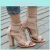 Elegant Women's Open Toe Lace Up Ankle Sandal Boots With High Chunky Heels