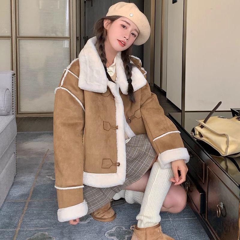 Short locomotive fur integrated winter lamb coat imitation fur autumn and winter new thickened coat