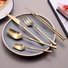 Matte Gold 18/10 Stainless Steel Luxury Cutlery Dinnerware Tableware Knife Spoon Fork Chopsticks Flatware Set Dishwasher Safe