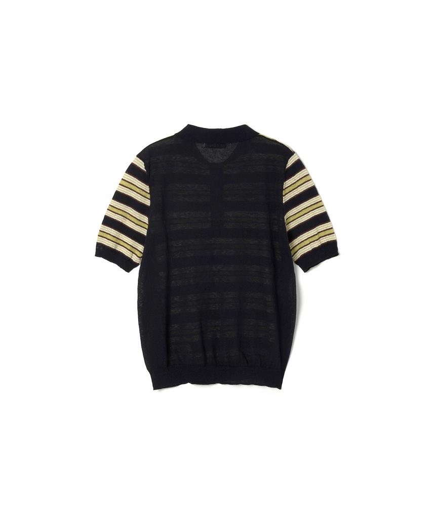 Seutyudioaenpaleukeu Striped Collar Short Sleeve Knit_Navy