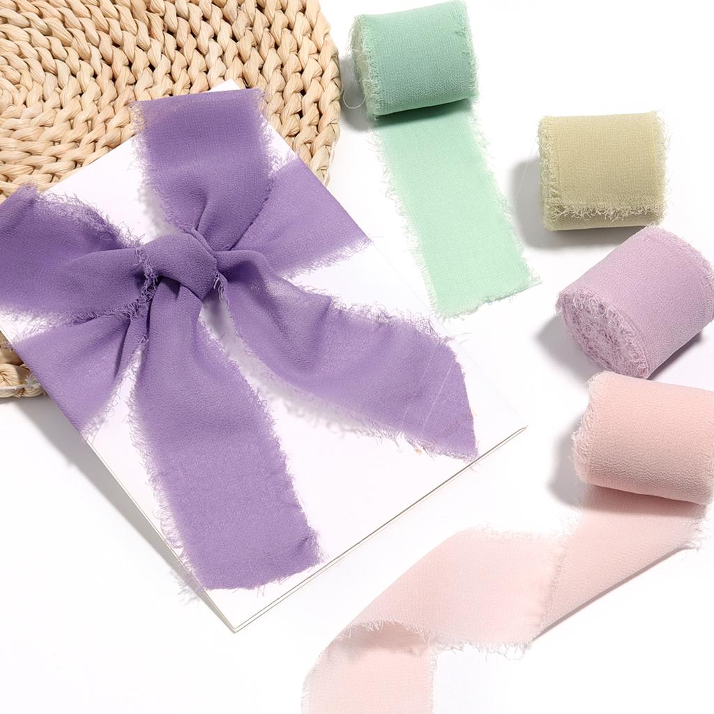 5M/Rolle 4cm Handgefertigtes Ausgefranstes Satin-Chiffon Seidenähnliches Band für DIY Schleifen-Bastelarbeiten Geschenkverpackung Sträuße Party Weihnachtsdeko