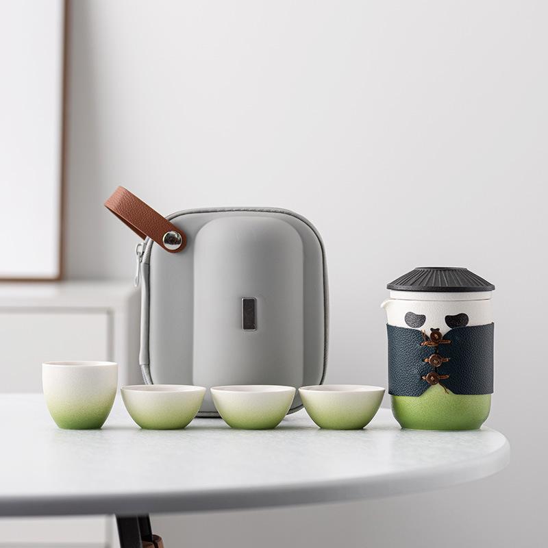High-end Panda Kung Fu Travel Tea Set, One Pot, Two, Three, Four Cups, Portable Business Commemorative Birthday Gift.