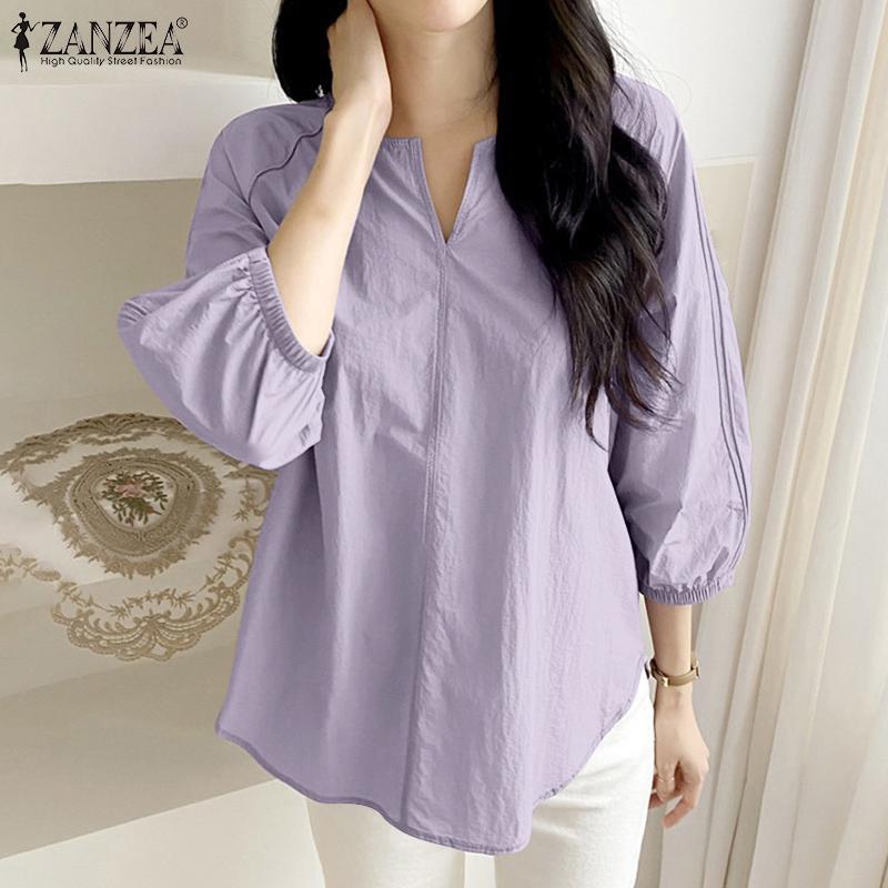 

ZANZEA Женская повседневная свободная летняя блузка с v-образным вырезом и рукавами 3/4