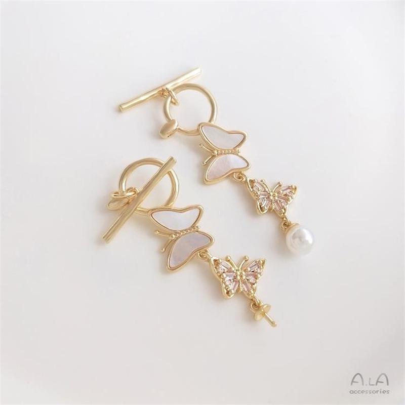 14K Gold-Filled Mother-of-Pearl Pendant Necklace with Micro-Paved Zircon Butterfly Holder and OT Clasp