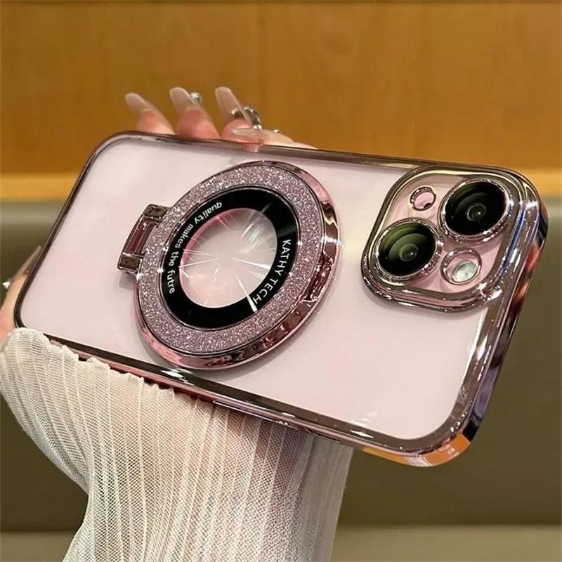 Plating For Magsafe Case For iPhone 16 13 12 11 Pro Max Clear Magnetic Ring Holder Cases For iPhone 15 14 Pro Max 16 Plus Cover