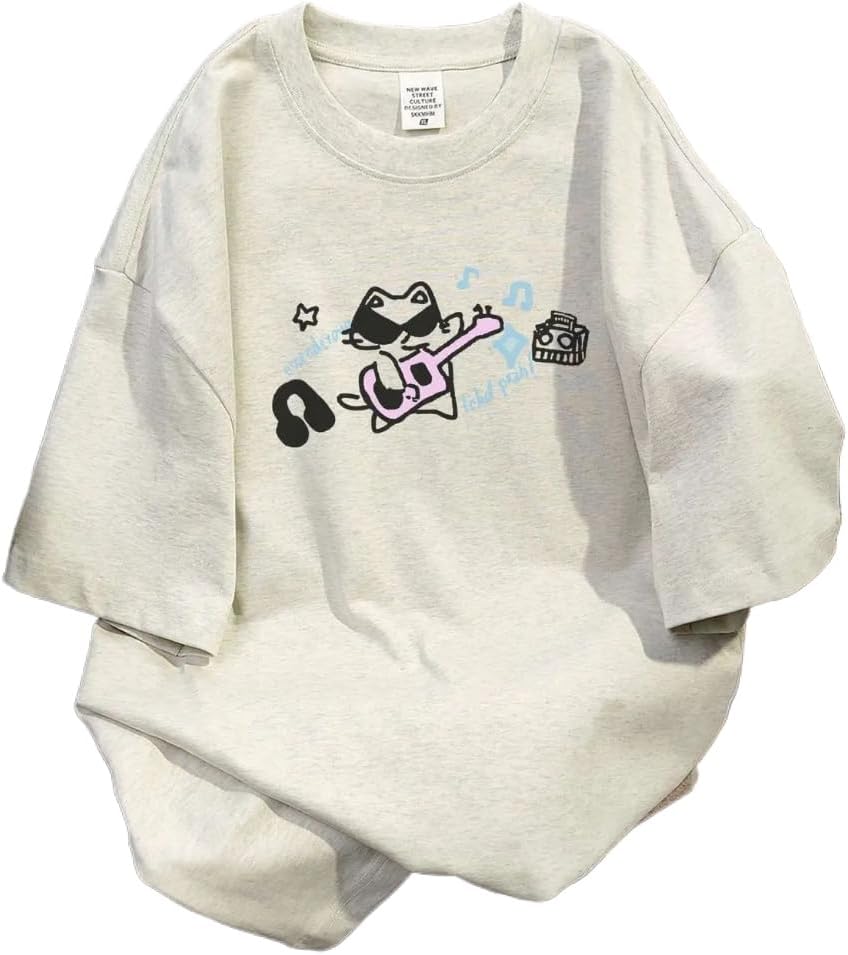 

Goth Punk Oversized Tshirts Cute Kawaii Cat Print Baggy Shirts Summer Harajuku Vintage Y2K Tees Top Clothes 5XL різнокольоровий