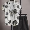 Coconut Tree Print Men's Short-sleeved Shirt And Beach Shorts Set Summer Everyday Men's Casual Shirt And Beach Pants