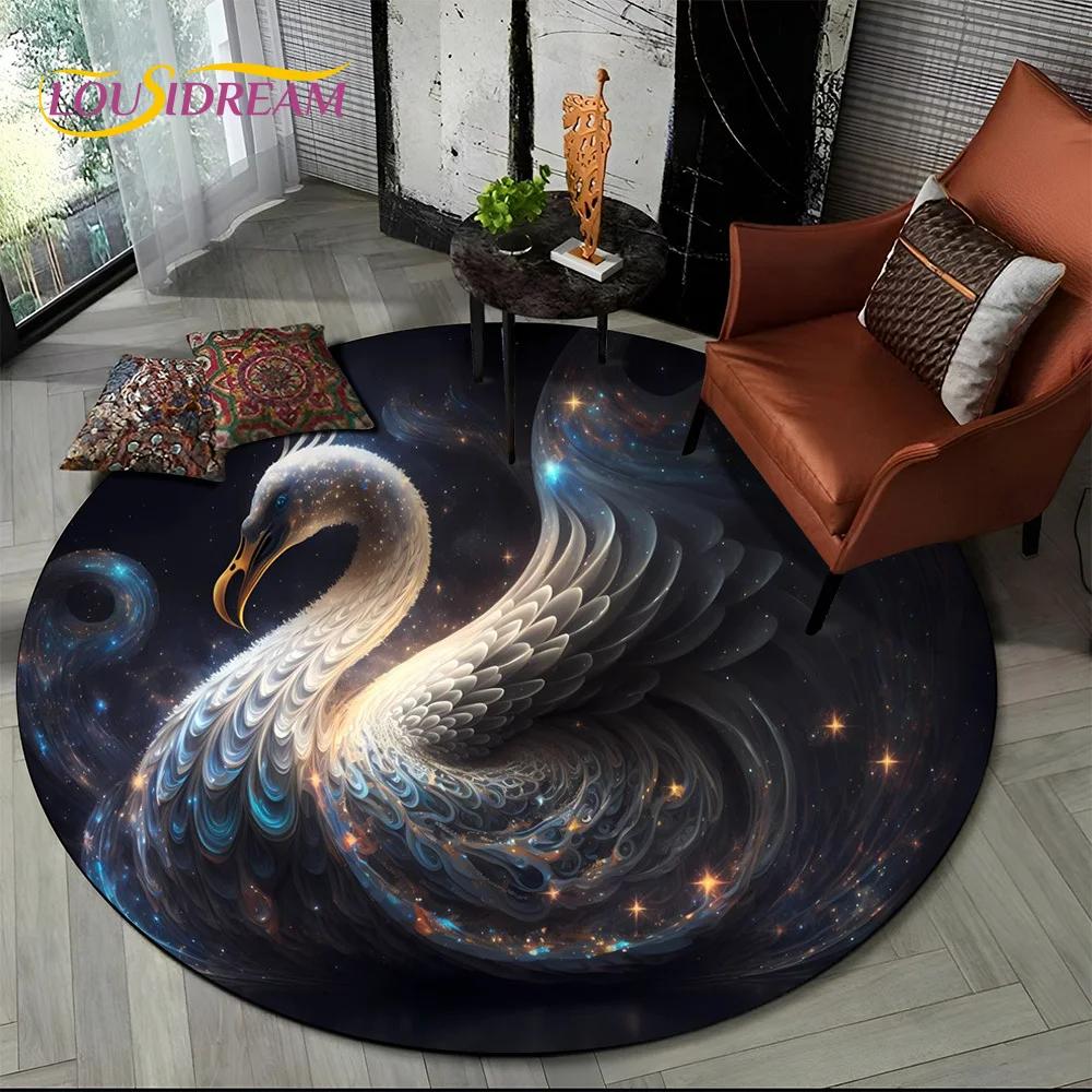 3D Dream Love Swan Cartoon Cygnus Girl Gift Round Carpet Rug for Living Room Bedroom Child Decor,Pet Area Rug Non-slip Floor Mat