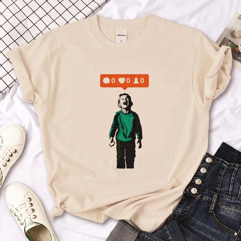 

Khaki Banksy T-shirt Women s Top Japanese Women s Street Clothing Pattern Clothing S