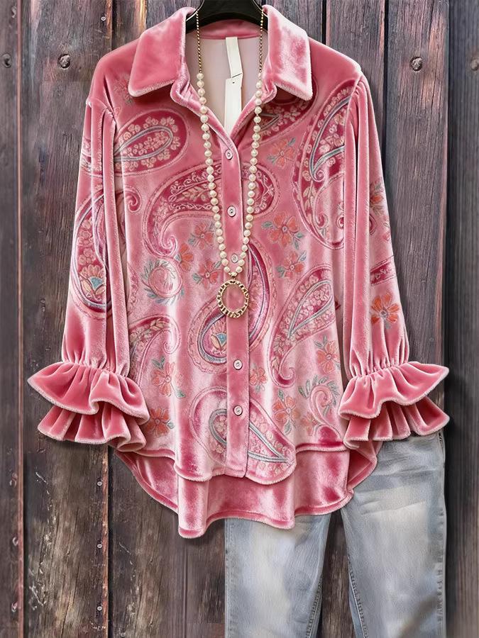 3D Pattern Long Sleeve Women's Lapel Shirt - Creative & Versatile