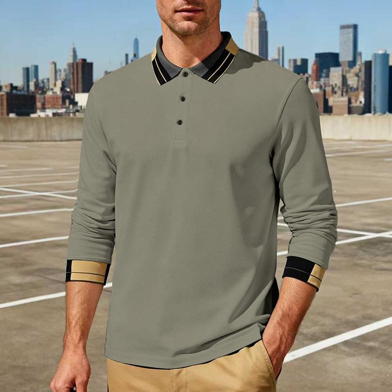 Mens Long Sleeve Contrast Collar Polo Shirt