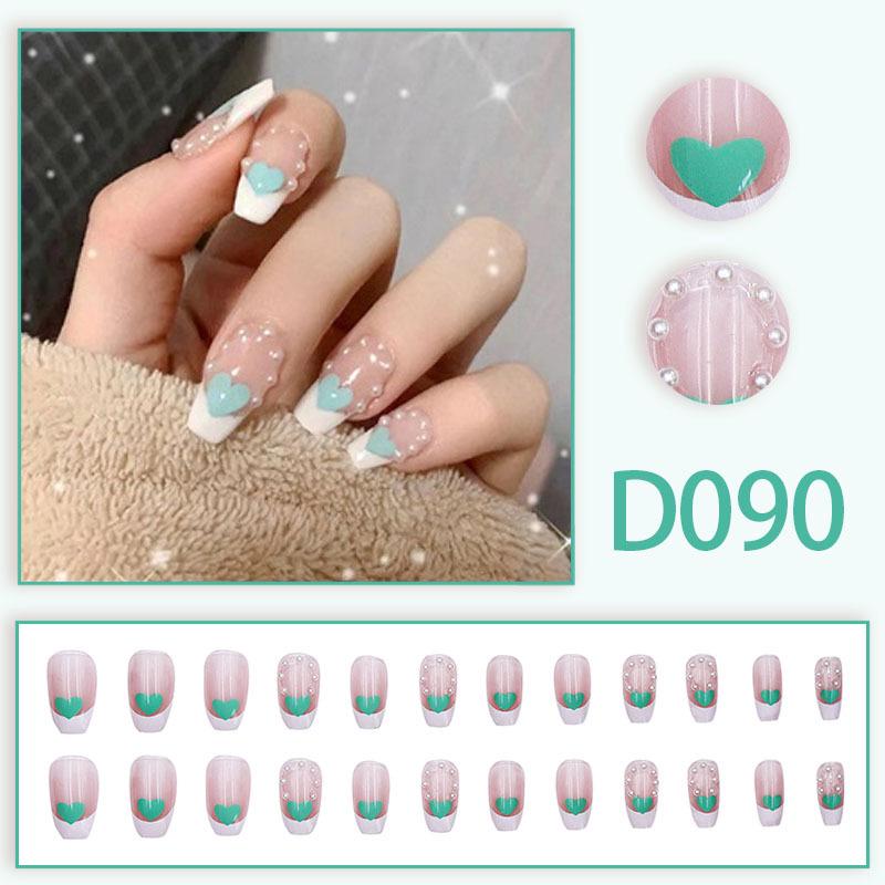 Fresh Simple Style Pearl Heart French Student Removable Nail Art Tips