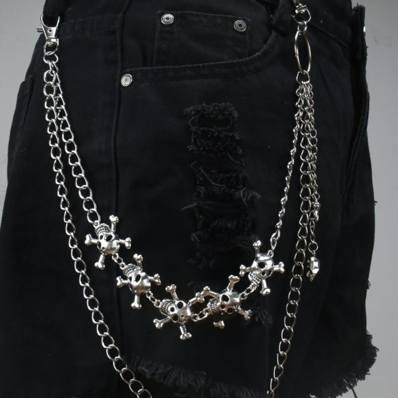 Hiphop Pants Jeans Chain Hollow out Skull Trouser Chain Biker Heavy Thick Wallet Pocket Chain Body Jewelry for Girls