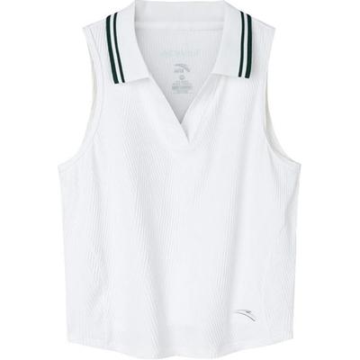 Série Tênis Listrado Respirável Sem Mangas Polo Tops Femininos Branco Papel 162433112-3