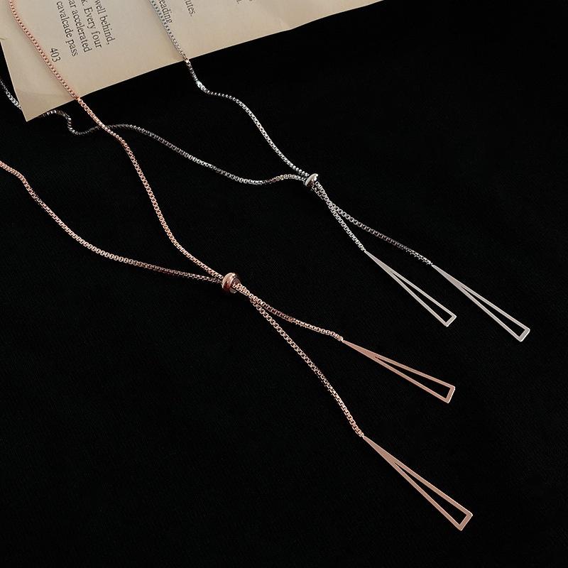 Fashionable Geometric Triangle Sweater Chain For Women Ins Metal Style Long Necklace