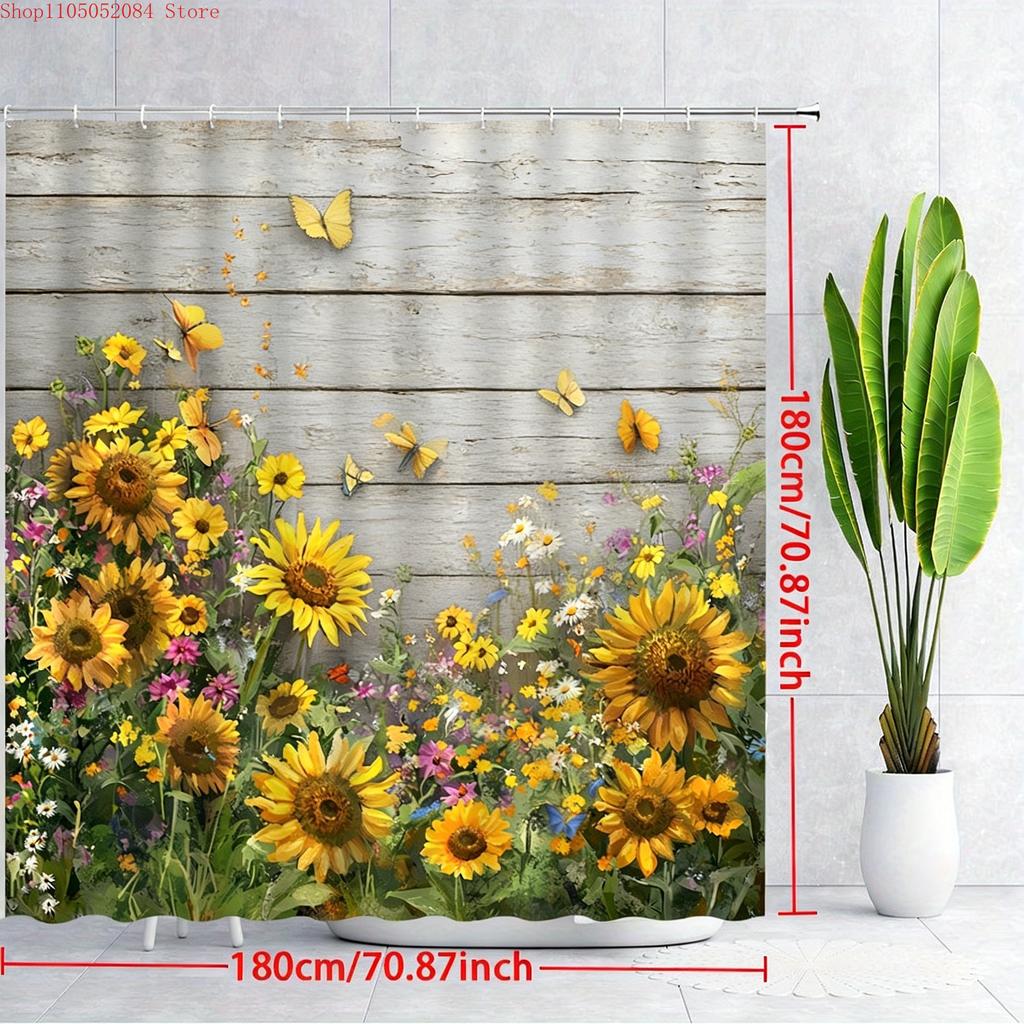 Vintage Pink Roses & White Butterflies On Rustic Wooden Planks Waterproof Shower Curtain For Bathroom Decor