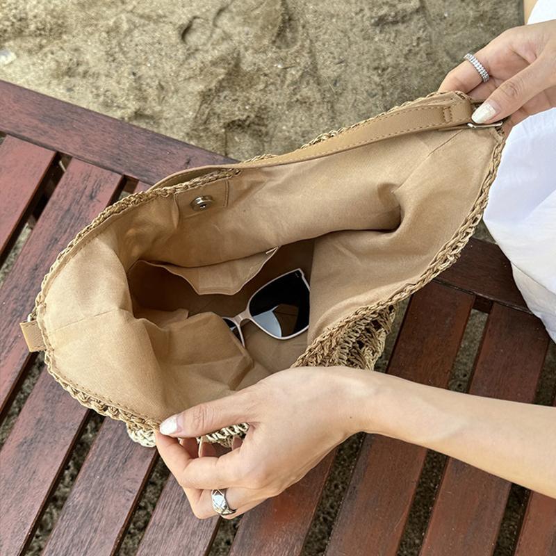 Summer Beach Straw Women Hollow Out Female Vacation Shoulder Bags Hand Woven Seaside Tote Bag Ladies Knitted Handbags