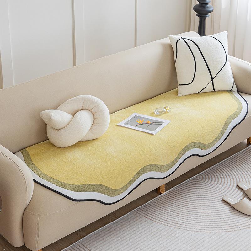 1pc Wave Edge Sofa Cushion, Four Seasons Universal High Grade Chenille Sofa Cover, Non Slip Sofa Cover, Sofa Fabric, Sofa Napkin