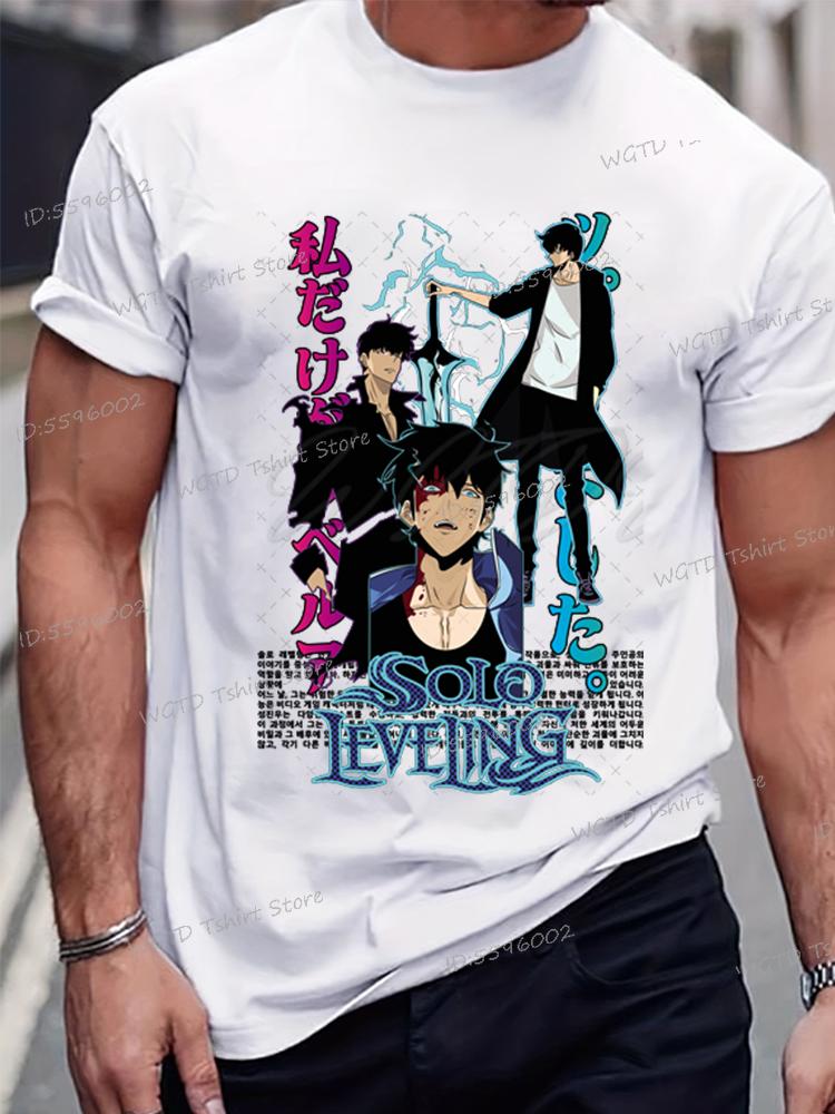 

Аниме Футболка Поднятие уровня в одиночку Смешная графика Сон Джин-У Мужская одежда Топы с коротким рукавом и круглым вырезом Комикс Поднятие уровня в одиночку Белые футболки S