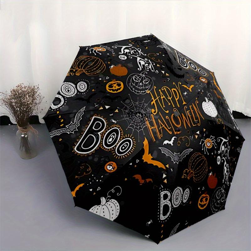 1pc Happy Halloween Automatic 3 Fold Umbrella Design, Cute Cartoon Pattern, Portable Outdoor Umbrella, Perfect, Holiday Gift .Z055