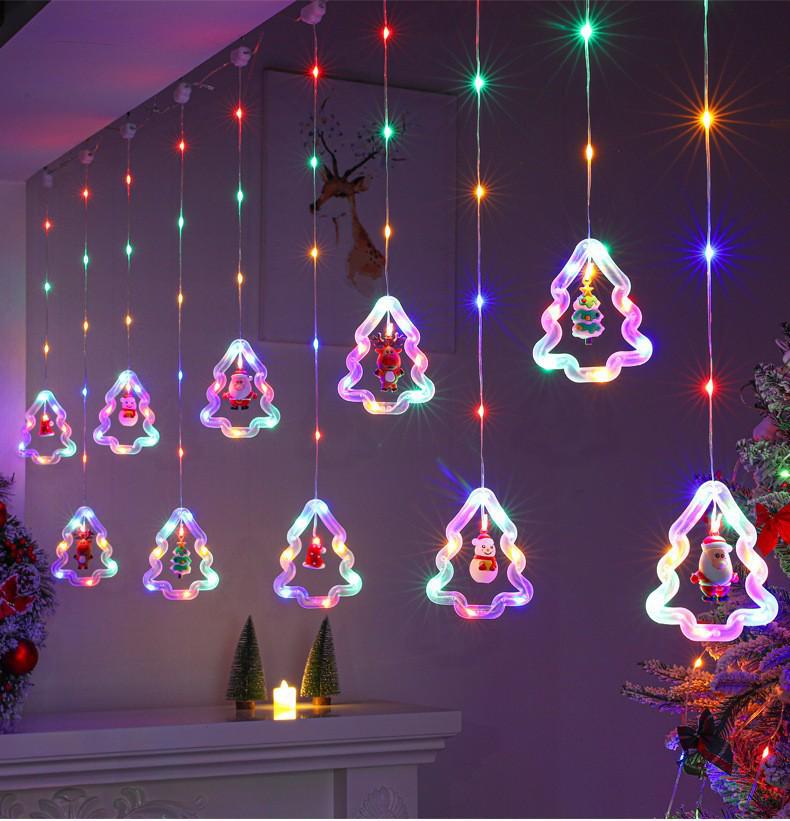 LED Santa Claus Christmas Curtain String Lights for Windows - Festive Cartoon Decoration