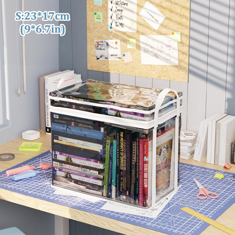 Foldable Book Box Handbag Student Dormitory Classroom Book Organizer Transparent Waterproof Household Book Organizing Storage Bo