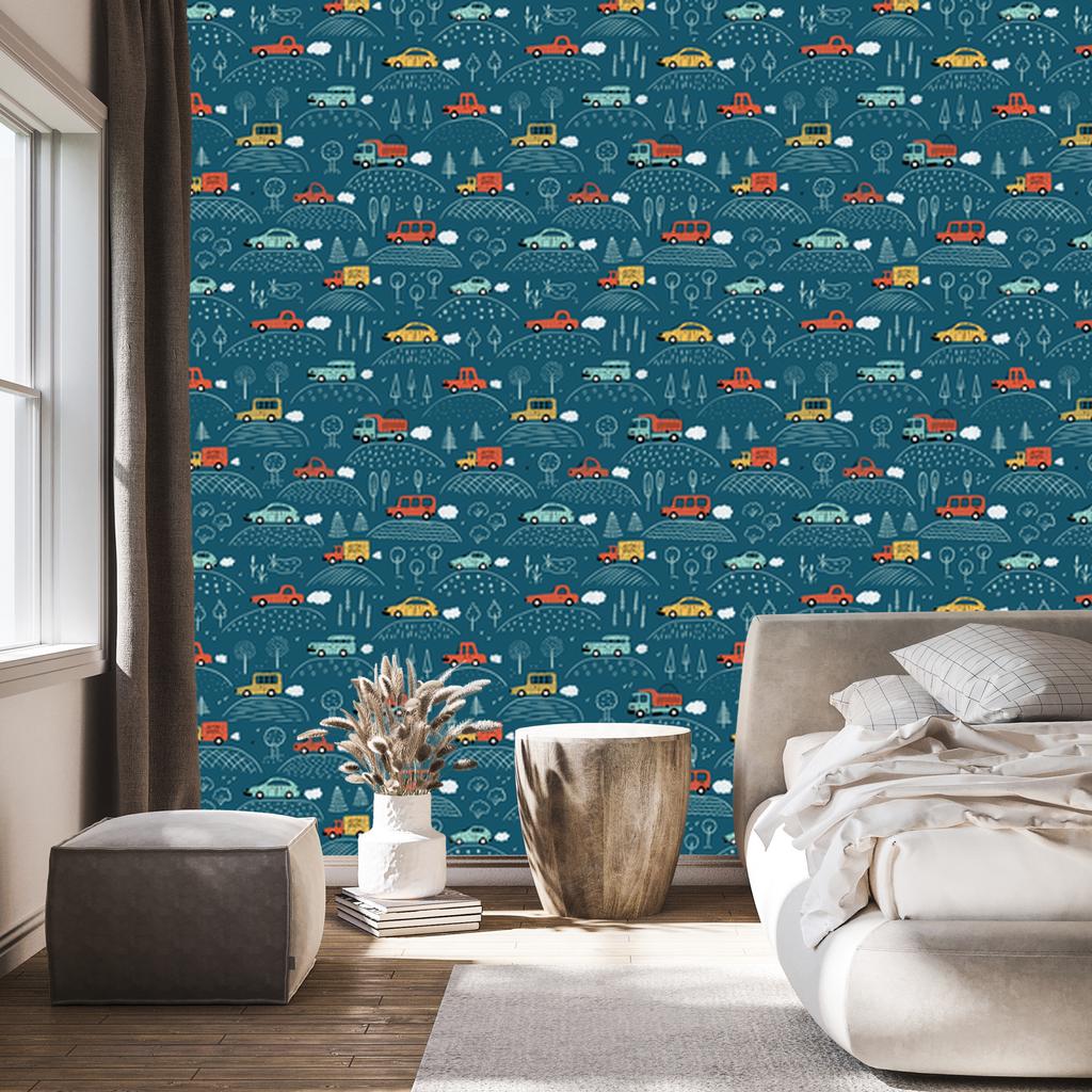 Colorful cars and trees wallpaper for living room and bedroom 50x1000