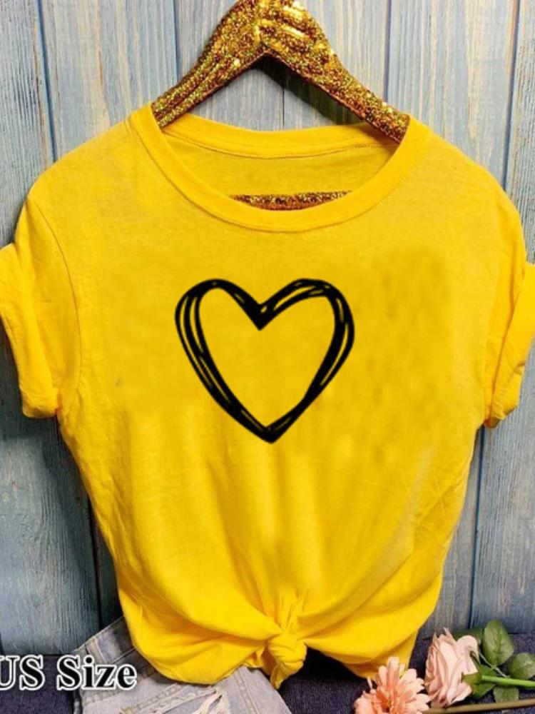 Heart Print T Shirt Women Short Sleeve O Neck Loose Tshirt Summer Women Causal Tee Shirt Tops Clothes Camisetas Mujer