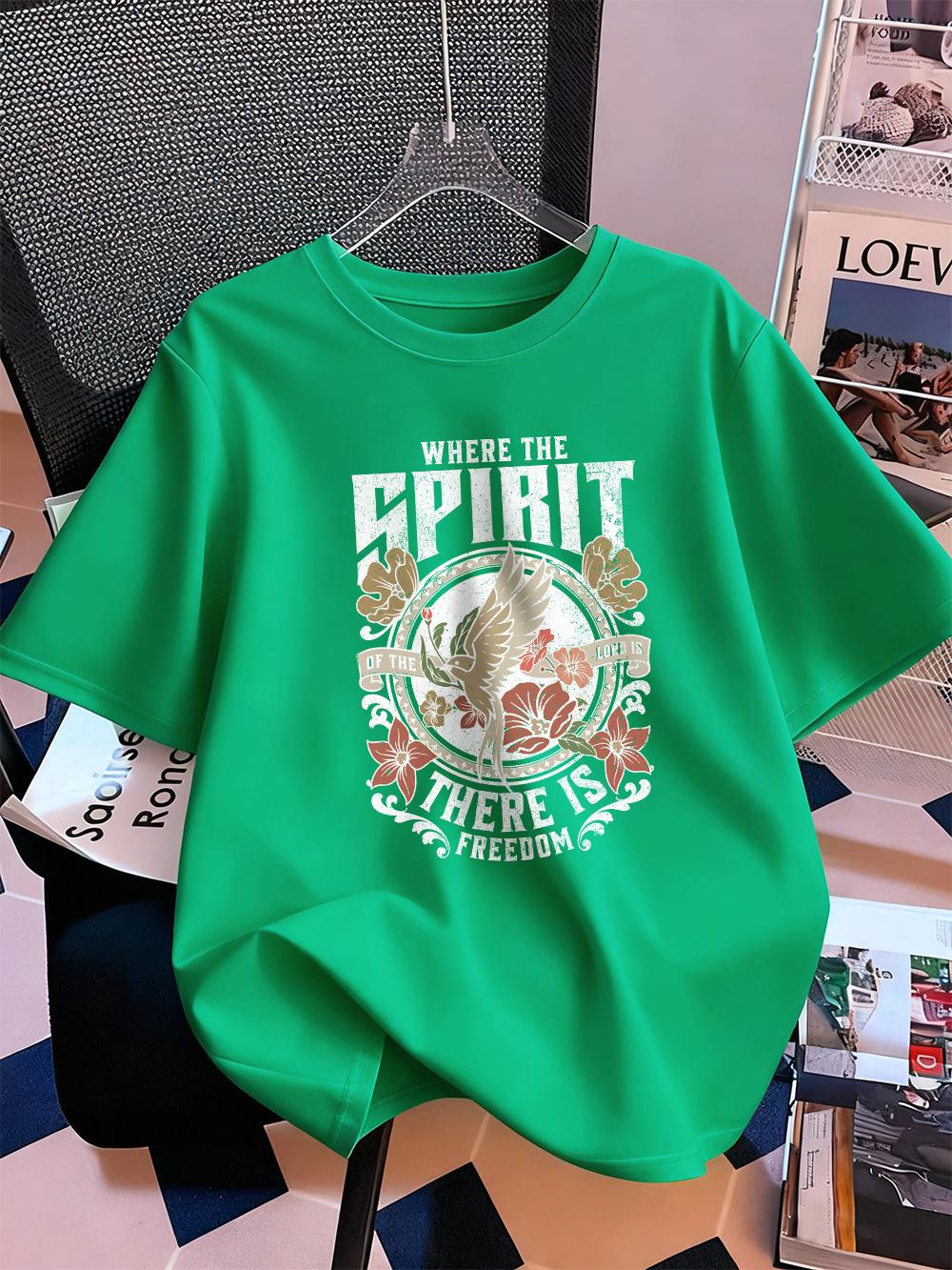 

Where The Spirit There Is Freedom Prints TShirts Womens Summer Cotton Short Sleeve Tops ONeck Soft Loose T Shirt Basic Clothes 4XL