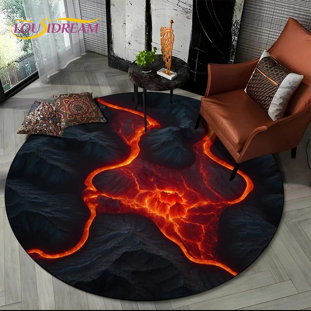 Latest 3D Illusion Volcano Lava Magma Round Carpet Rug for Living Room Bedroom Sofa Decor,Kids Area Rug Non-slip Floor Mat Gift