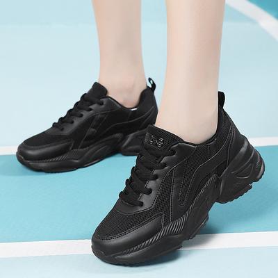 All Black Platform Dad Shoes Breathable Mesh Sports Casual Shoes Light Soft Sole Non-slip Comfortable Shoes
