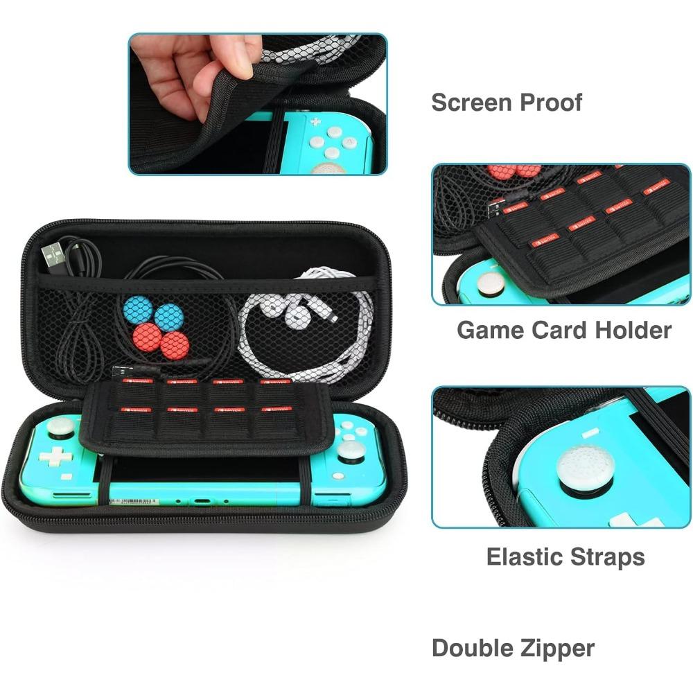 Switch Lite Protective Case with 10 Game Card Compartments Tempered Glass Screen Protector and 6 Thumb Cover Accessories