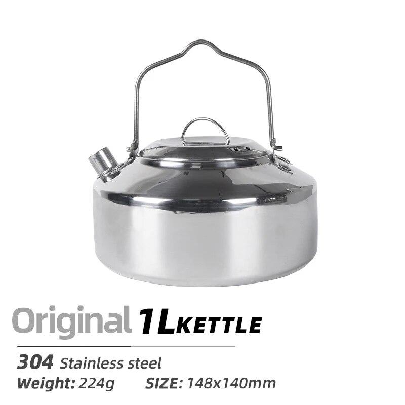 1L Outdoor Mini Camping Kettle Stainless Steel Coffee Pot Mountaineering Fishing Portable Camping Cooking Kettle