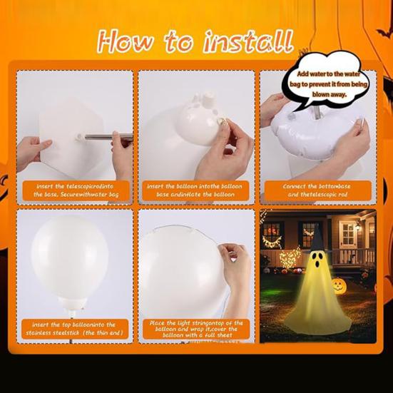 55" Solar Ghost Light for Halloween Outdoor Decoration Waterproof Light Up Standing White Ghost with Witch Hat