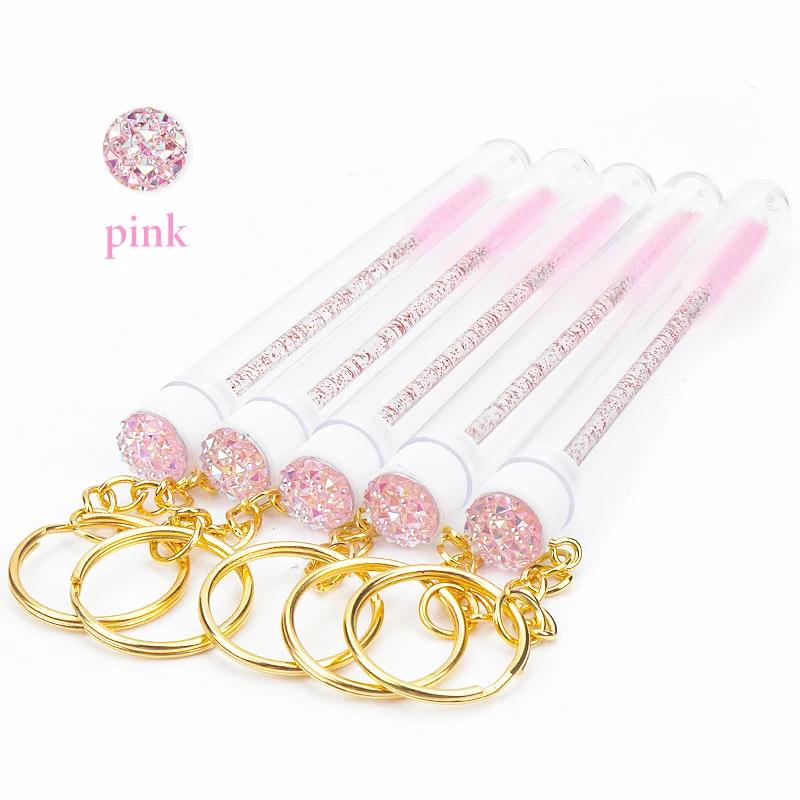 10Pcs Tube Eyelash Brush With Gold Keychain  lash extension supplies Disposable Eyelash Brush Brow and Lash Comb make up brushes