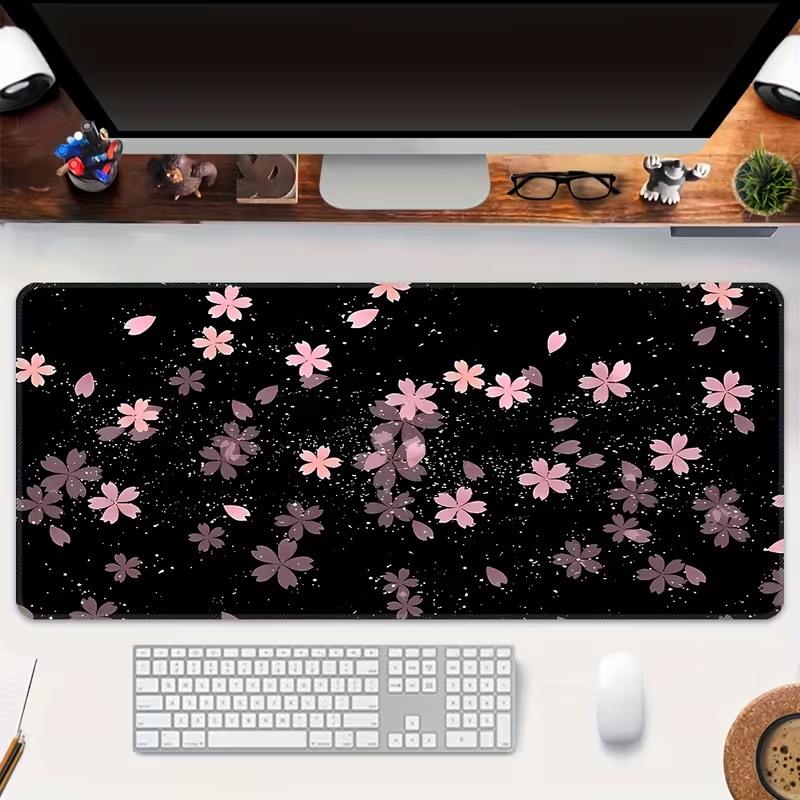 Pastel Pink Daisy Floral Gaming Mouse Pad Soft Hand Drawn Flower Leaf Print Non Slip Desk Mat For Girls Office Laptop Keyboard