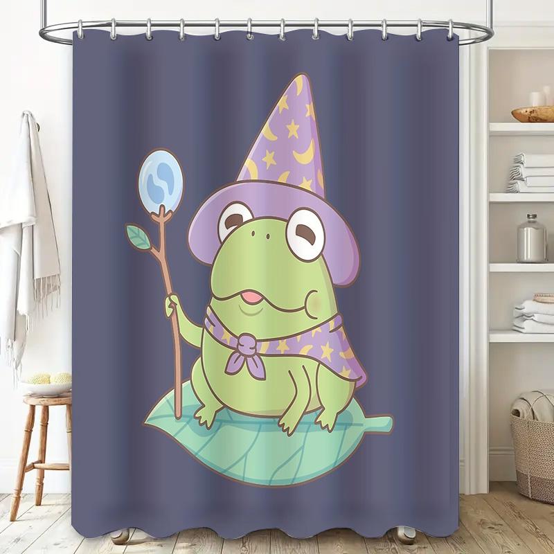 unframed Cute Frog Wizard Curtain Magical Forest Fantasy Shower Curtain Woodland Animal Bathroom Decor Nature Themed Backdrop