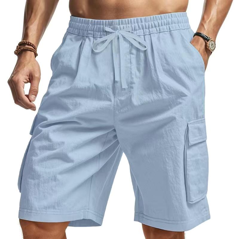 Men Shorts Loose Large Size Multi-Pocket Overalls Summer Cotton Comfortable Nickel Pants Outdoor Casual Sports Beach Pants